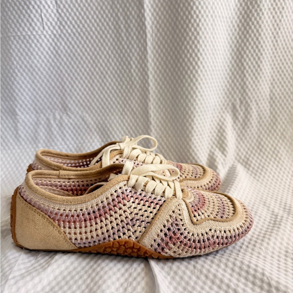 Free People NWT Crochet Low Pro Sneakers Beige & Pink Knit Sneakers Lightweight - Picture 6 of 9